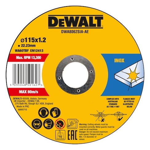 115mm x 1mm x 22.23mm Bonded Abrasive INOX Cutting Disc