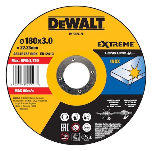 180mm x 3mm x 22.23mm Bonded Abrasive INOX Cutting Disc