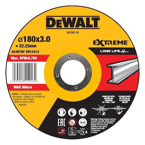 180mm x 3mm x 22.23mm Type 42 HP Metal Cutting Wheel