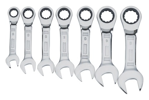 Full Metric Stubby Ratcheting Combination Wrench Set (7 pc.)